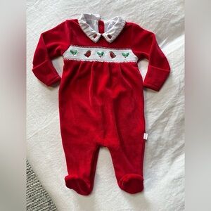 JoJo Maman Bebe Red Footie with White Collar